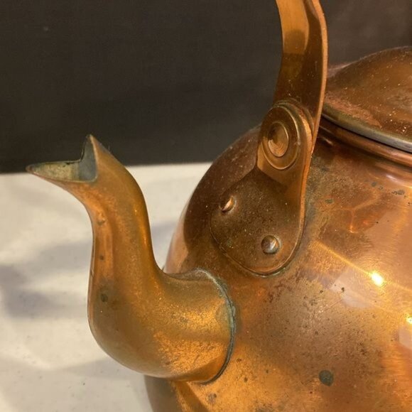 Vintage Antique 7" Copper Teapot Kettle with Lid - Picture 3 of 16